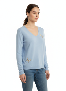 Mila Embellished V-Neck Knit Top