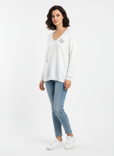 Mila Embellished V-Neck Knit Top