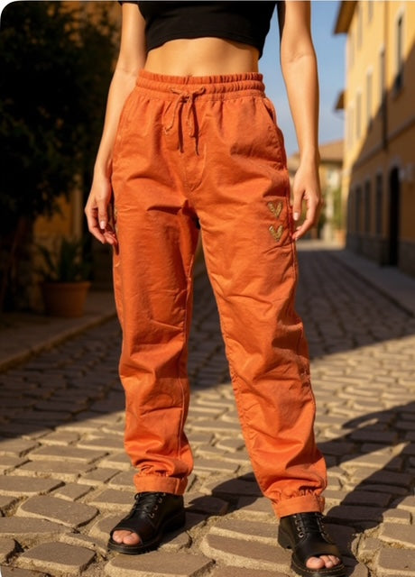 rusty orange magic pants with hearts
