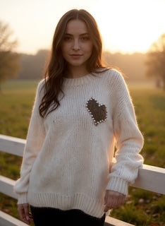 pearl heart knit sweater
