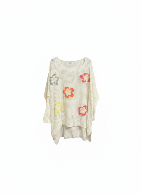 white floral sweater