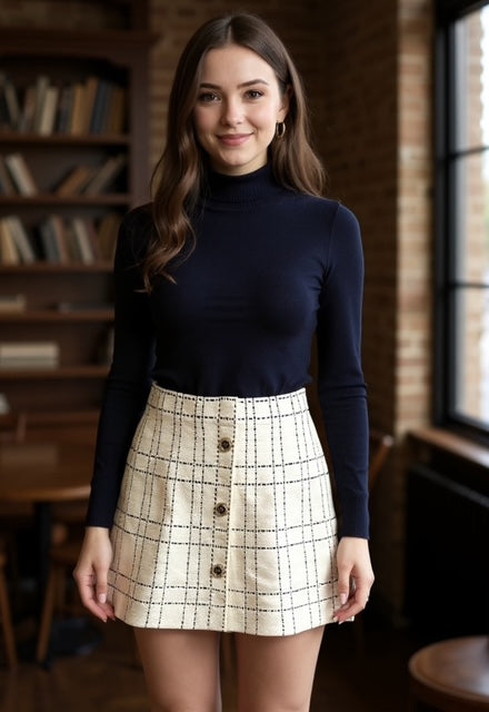 white checkered skirt with buttons