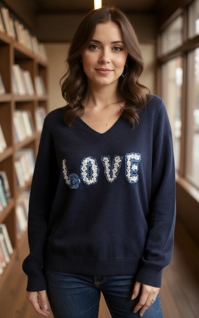 navy blue love sweater