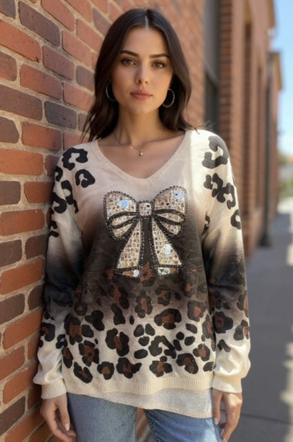 black animal print bow top