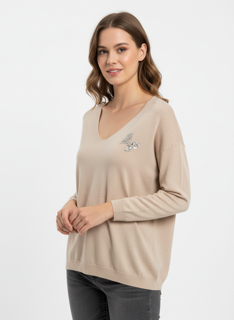 Mila Embellished V-Neck Knit Top