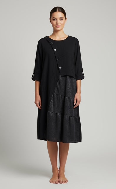 black dress with button sweater