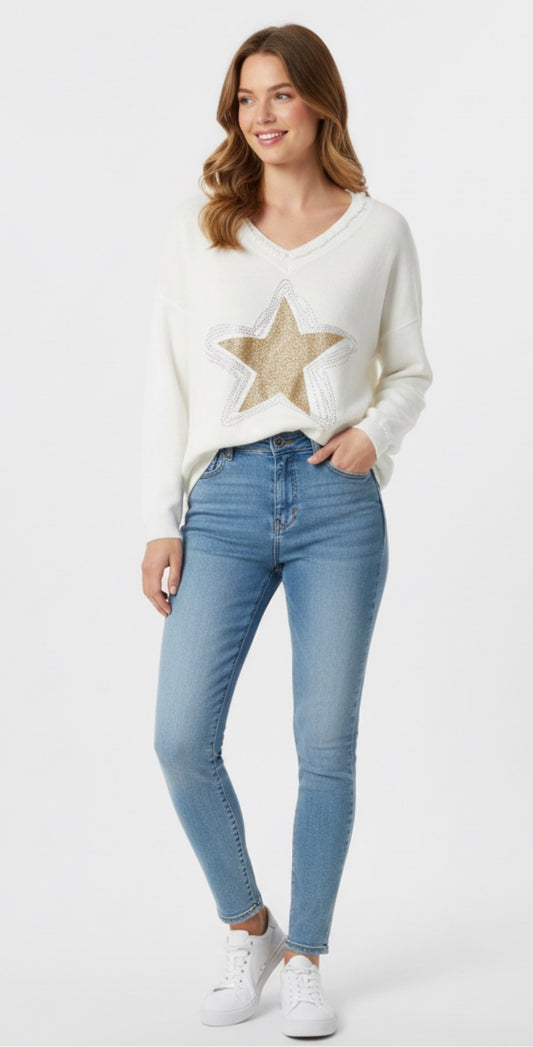 white star knit top