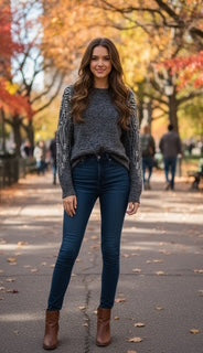grey sweater with pearl sleeves