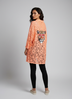 orange tiger lace blouse