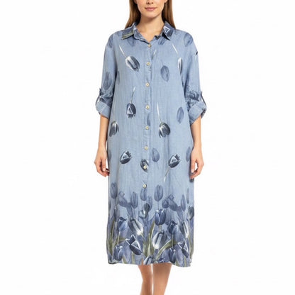 Misty Iris Linen Shirt Dress