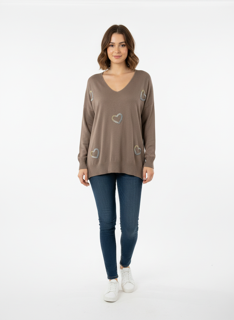taupe heart knit top