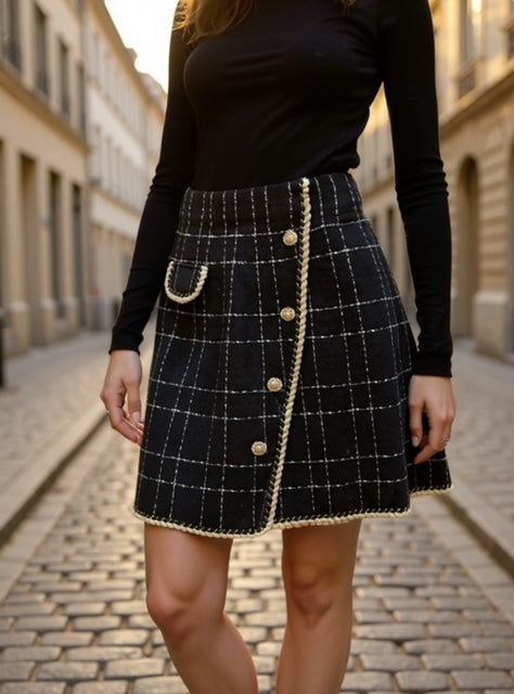 black checkered skirt with buttons