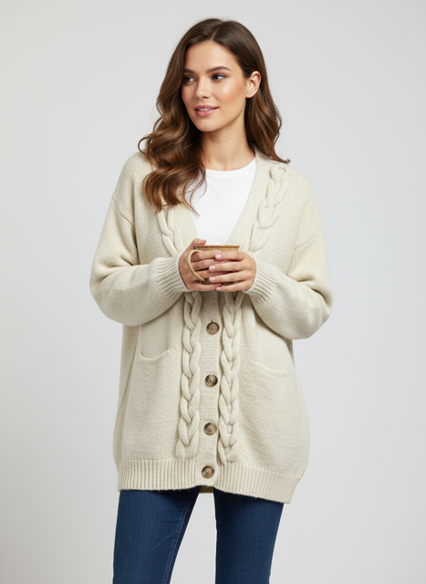 beige cardigan with buttons