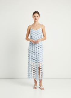 light blue Lace Circle Overlay Midi Dress