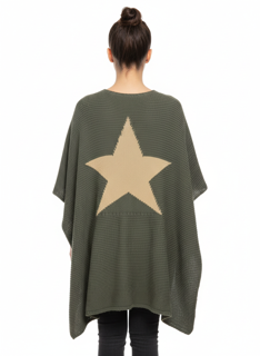 kaki knit cape with star