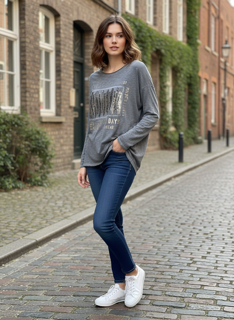Metallic Script Graphic Long-Sleeve Tee