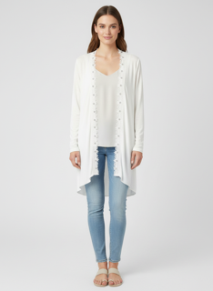 white cardigan with stones on border