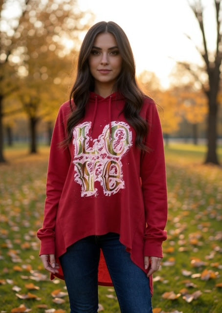 red metallic love hoodie