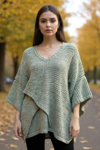 sage green knit poncho