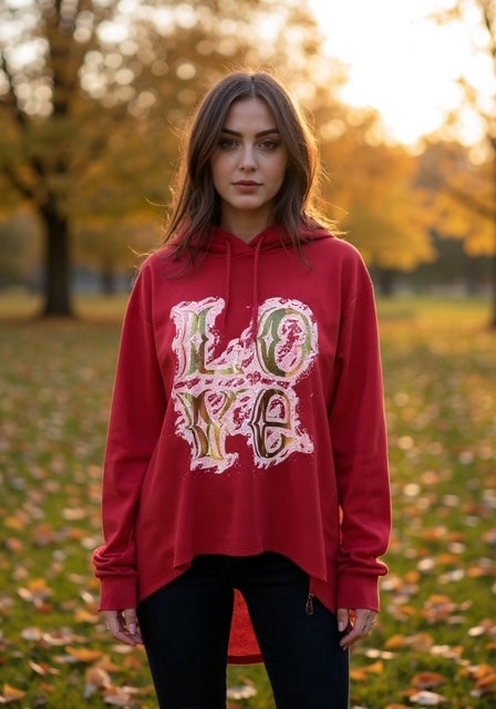 red metallic love hoodie