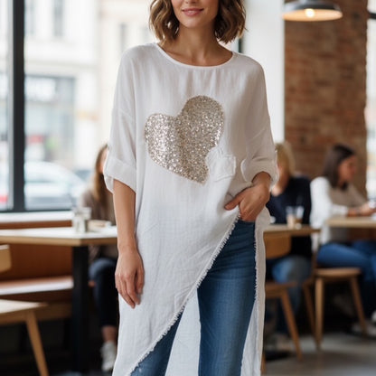 Golden Heart Asymmetrical Linen Tunic
