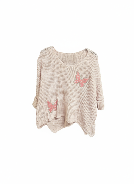 light pink butterfly sweater with pearls