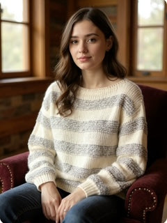 grey stripe knit sweater
