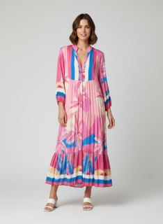 pink and blue maxi dress