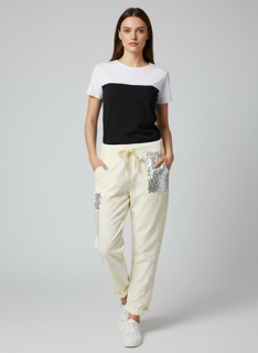 yellow magic pants with sequence patch