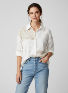 white blouse with gold metallic design