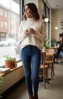 white flower sweater with pearl