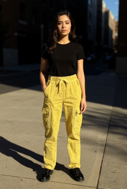 mustard magic pants with zipper pocket