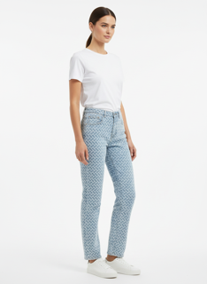 light-wash, patterned straight-leg jeans