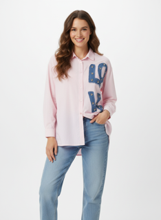 pink denim shirt with pearls