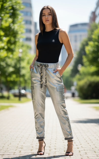 silver cargo pant with army drawstring