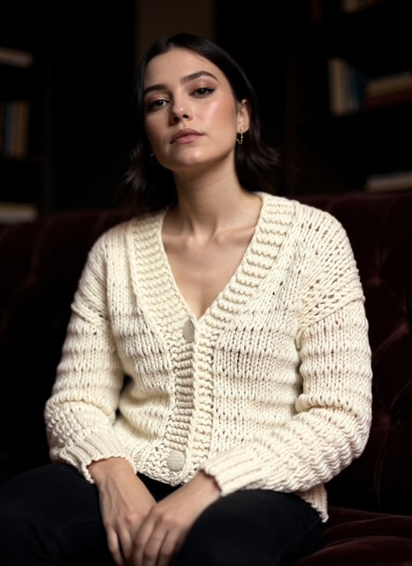 white knit heavy cardigan