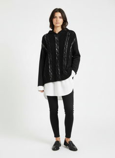 black hoodie with silver metallic details