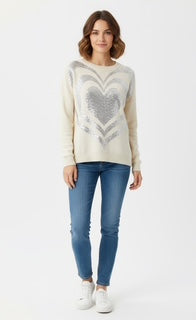 white shiny heart sweater