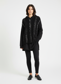 black hoodie with silver metallic details