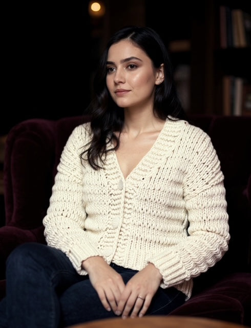 white knit heavy cardigan