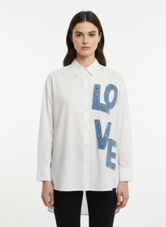 light grey denim shirt with pearls