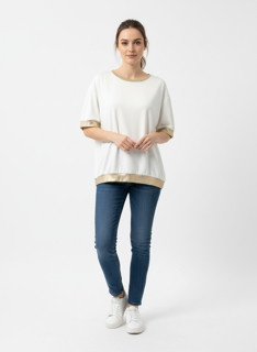 white top with gold trim