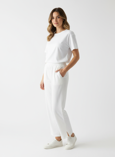 white jogging pants with circle details