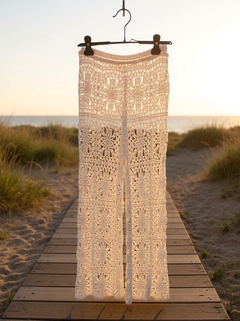 beige lace beach pants