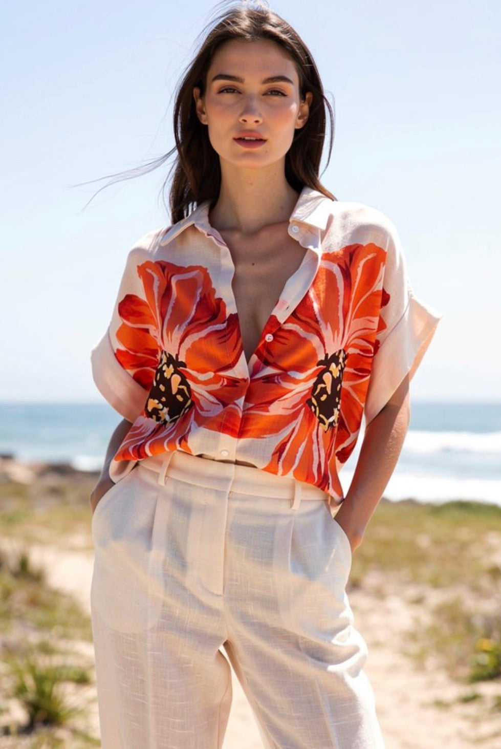 orange flower blouse