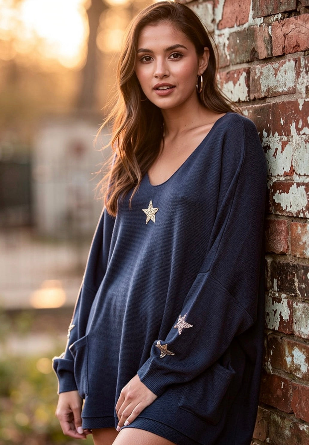 navy star knit top