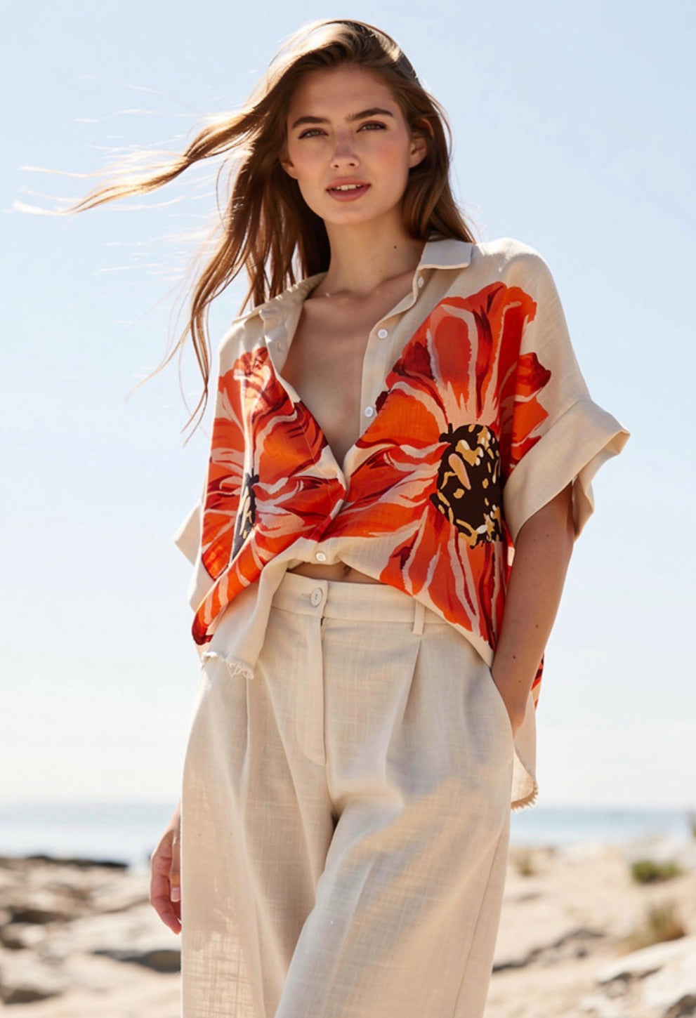 orange flower blouse