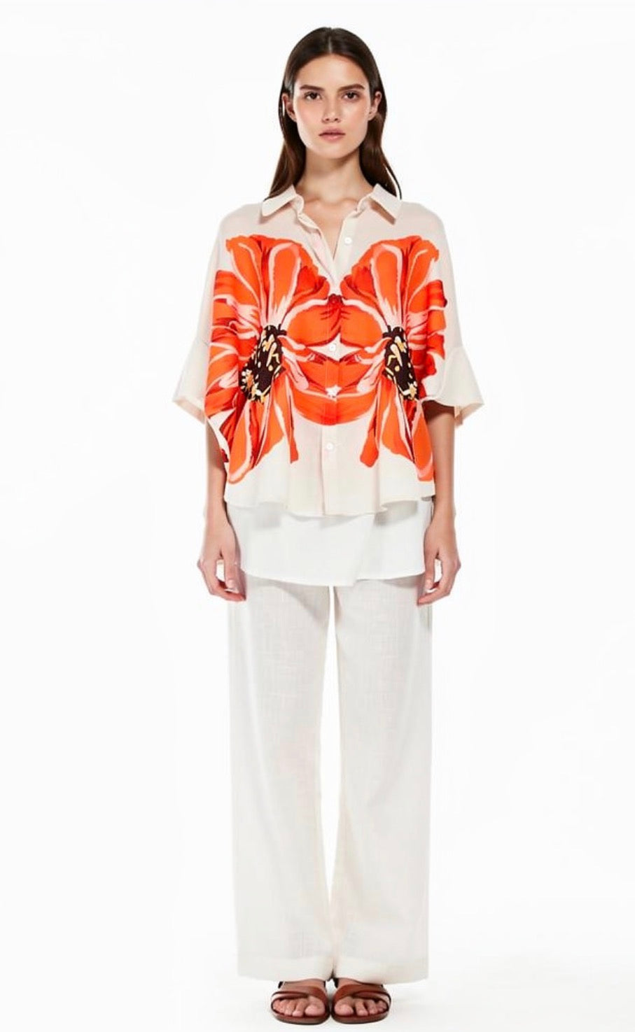 orange flower blouse