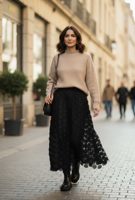 black circle lace skirt