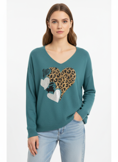 teal heart knit top